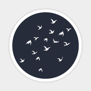 Flying Free Birds Silhouette In White Magnet